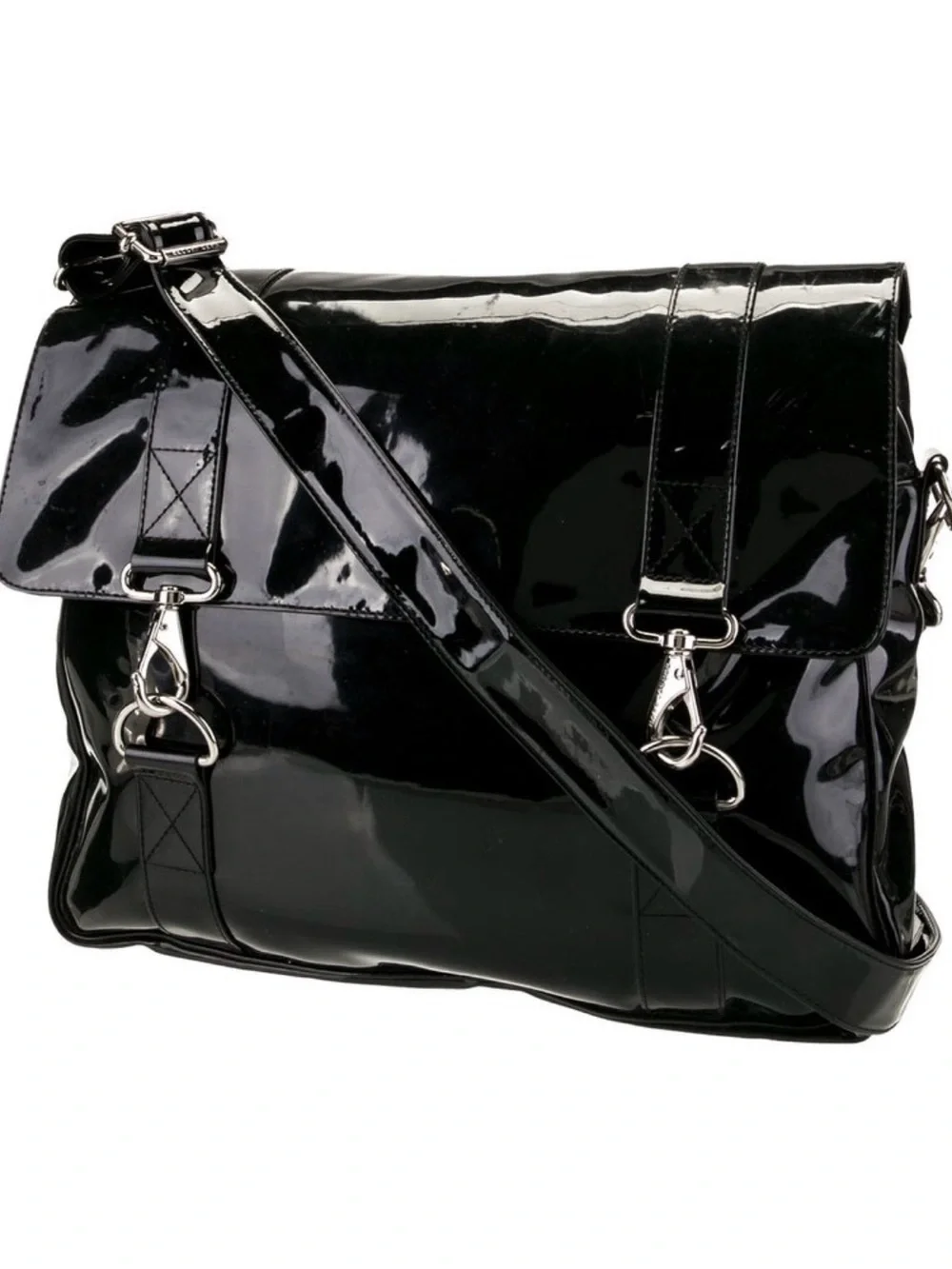 Marc Jacobs Black Patent Messenger Bag with Silver Hardware